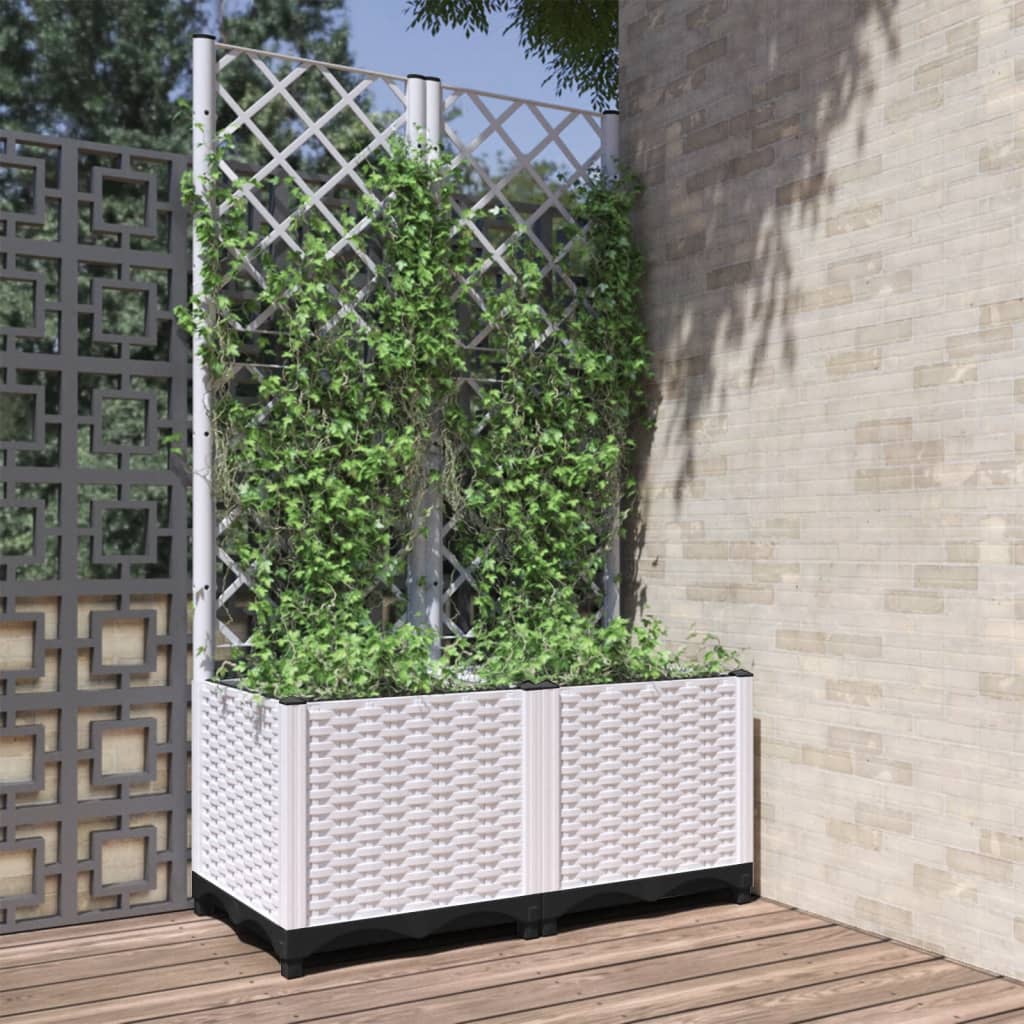 vidaXL Garden Planter with Trellis White 80x40x136 cm PP