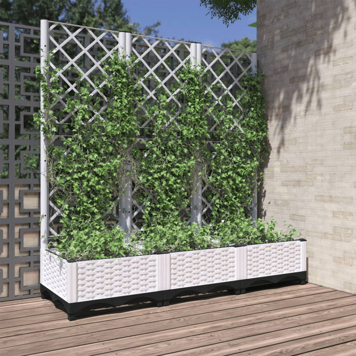 vidaXL Garden Planter with Trellis White 120x40x121.5 cm PP