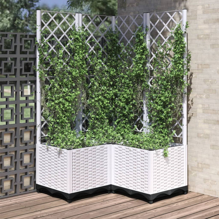 vidaXL Garden Planter with Trellis White 80x80x136 cm PP