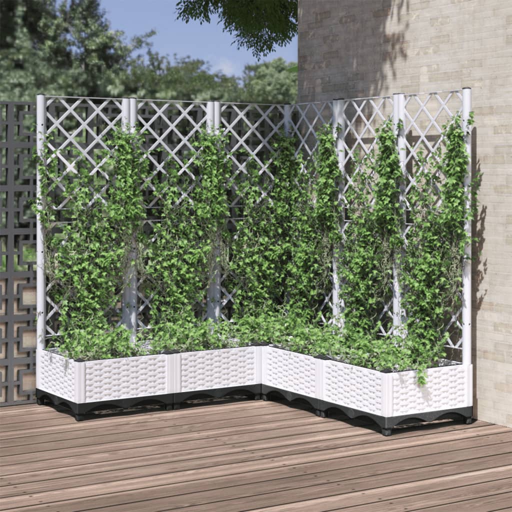 vidaXL Garden Planter with Trellis White 120x120x121.5 cm PP