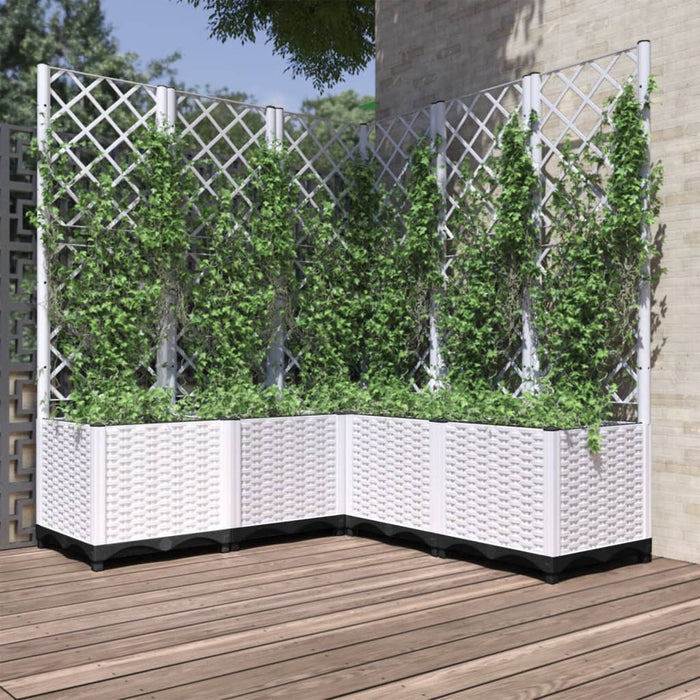 vidaXL Garden Planter with Trellis White 120x120x136 cm PP