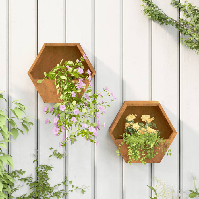 vidaXL Wall Planters 2 pcs Rusty Corten Steel 30x10x25 cm