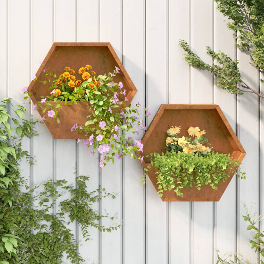 vidaXL Wall Planters 2 pcs Rusty Corten Steel 46x10x40 cm