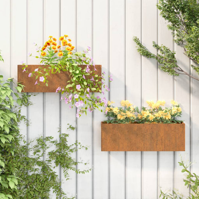 vidaXL Wall Planters 2 pcs Rusty Corten Steel 53x10x17 cm