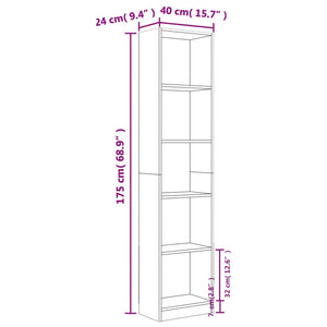 vidaXL 5-Tier Book Cabinet Brown Oak 40x24x175 cm Engineered Wood