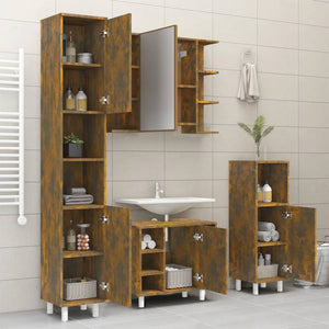 vidaXL Bathroom Cabinet Smoked Oak 30x30x179 cm Engineered Wood