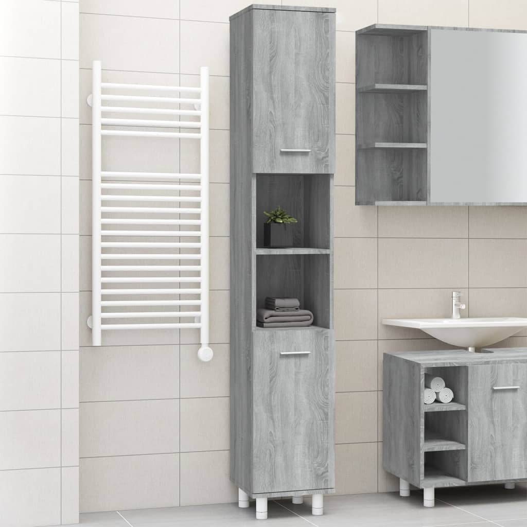 vidaXL Bathroom Cabinet Grey Sonoma 30x30x179 cm Engineered Wood