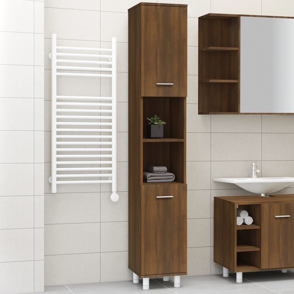 vidaXL Bathroom Cabinet Brown Oak 30x30x179 cm Engineered Wood