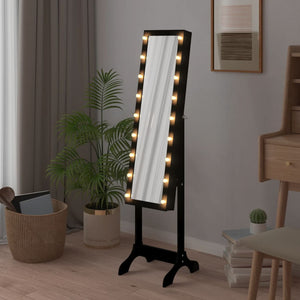 vidaXL Free-Standing Mirror with LED Black 34x37x146 cm