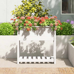 vidaXL Planter with Shelf White 82.5x34.5x81 cm Solid Wood Pine