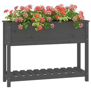 vidaXL Planter with Shelf Grey 111.5x34.5x81 cm Solid Wood Pine