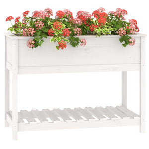 vidaXL Planter with Shelf White 111.5x54x81 cm Solid Wood Pine