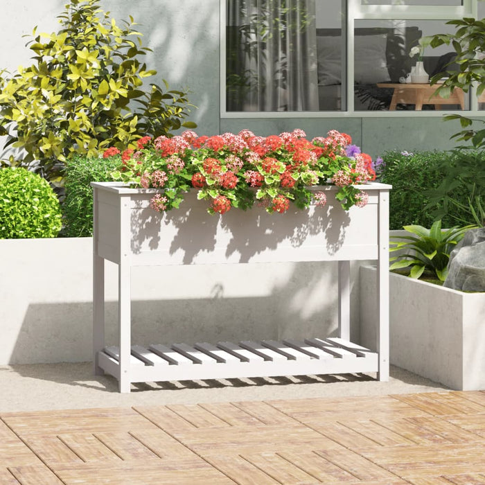 vidaXL Planter with Shelf White 111.5x54x81 cm Solid Wood Pine