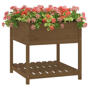 vidaXL Planter with Shelf Honey Brown 82.5x82.5x81 cm Solid Wood Pine