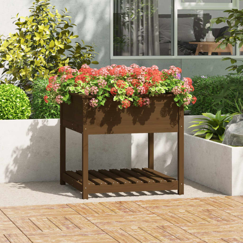 vidaXL Planter with Shelf Honey Brown 82.5x82.5x81 cm Solid Wood Pine