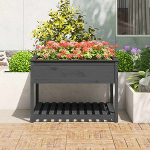 vidaXL Planter with Shelf Grey 111.5x111.5x81 cm Solid Wood Pine