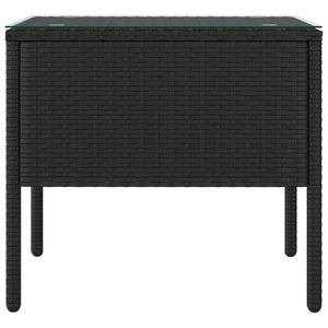 vidaXL Side Table Black 53x37x48 cm Poly Rattan and Tempered Glass