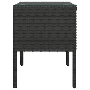 vidaXL Side Table Black 53x37x48 cm Poly Rattan and Tempered Glass