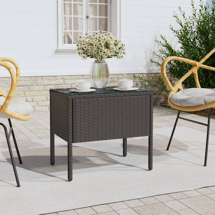 vidaXL Side Table Black 53x37x48 cm Poly Rattan and Tempered Glass