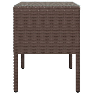 vidaXL Side Table Brown 53x37x48 cm Poly Rattan and Tempered Glass