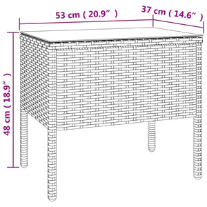 vidaXL Side Table Brown 53x37x48 cm Poly Rattan and Tempered Glass