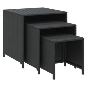 vidaXL Nesting Tables 3 pcs Black Poly Rattan