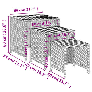 vidaXL Nesting Tables 3 pcs Black Poly Rattan