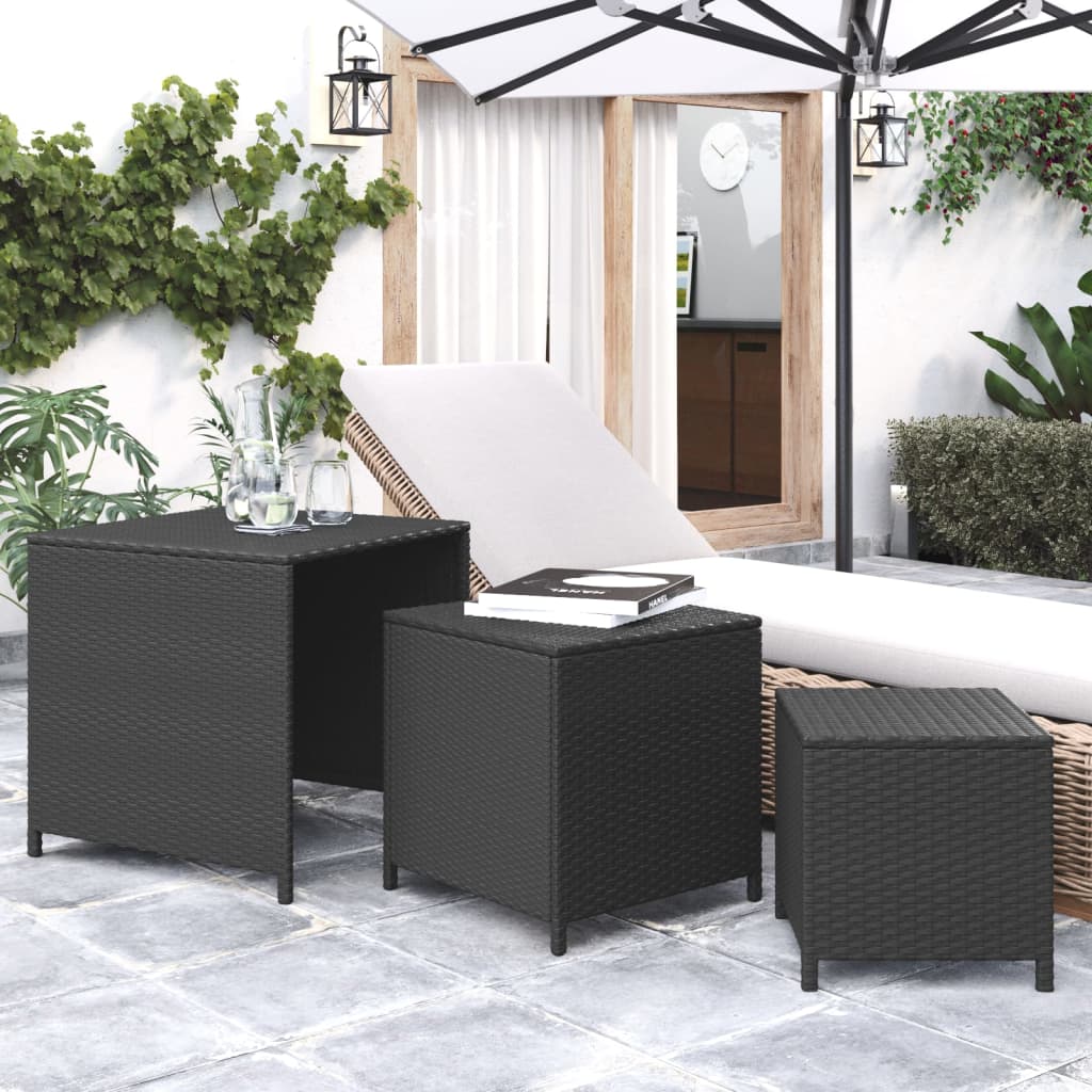 vidaXL Nesting Tables 3 pcs Black Poly Rattan