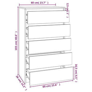 vidaXL Drawer Cabinet Black 60x36x103 cm Engineered Wood