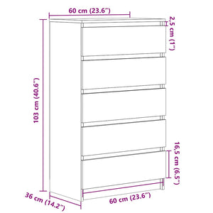 vidaXL Drawer Cabinet Smoked Oak 60x36x103 cm Engineered Wood