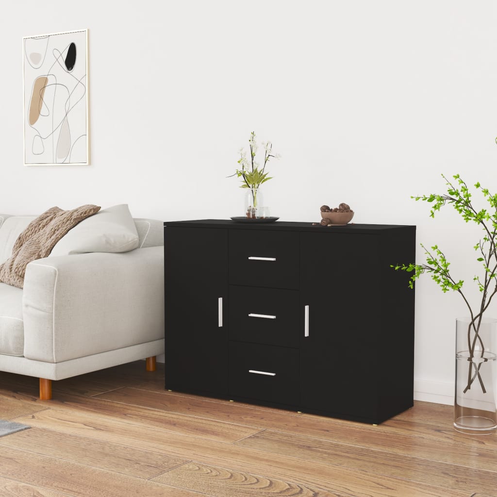 vidaXL Sideboard Black 91x29.5x65 cm Engineered Wood