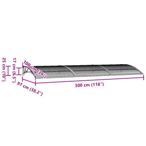 vidaXL Door Canopy Grey 300x100 cm Polycarbonate