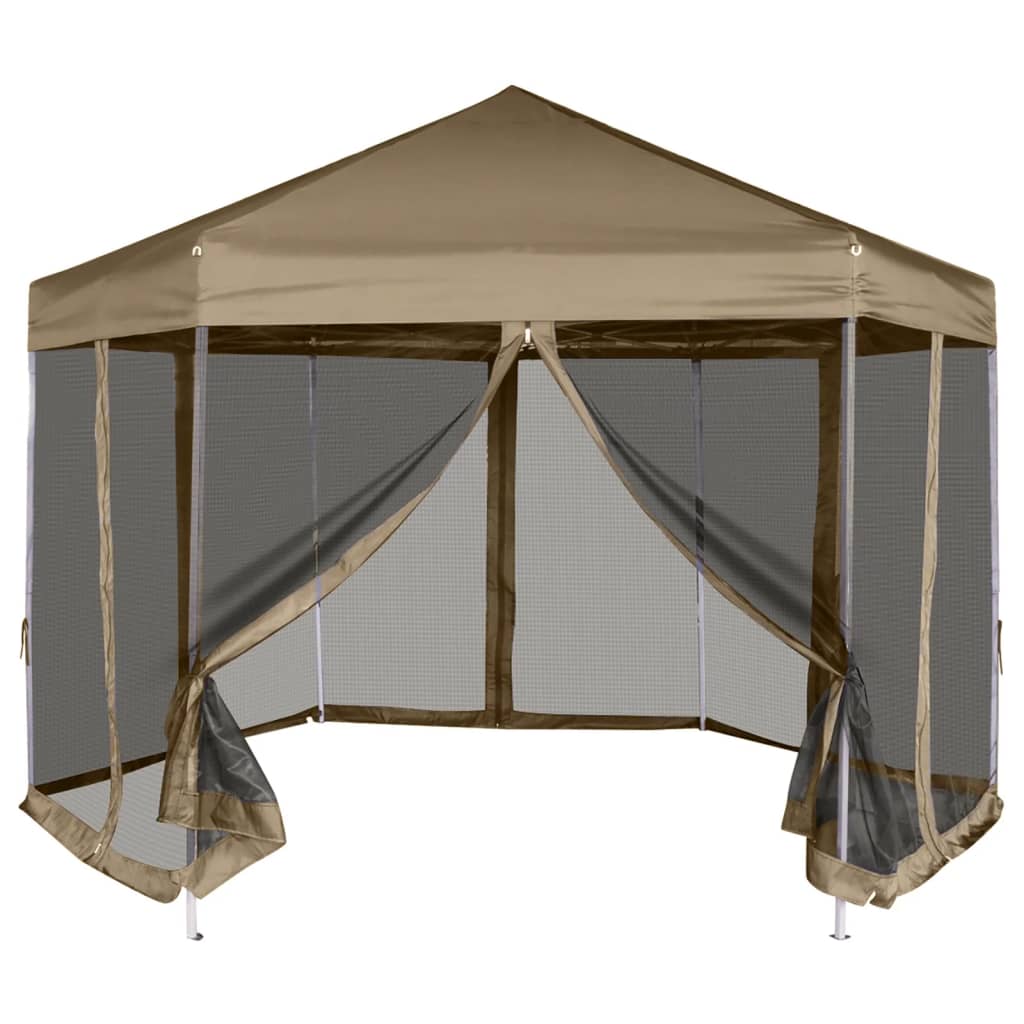 vidaXL Hexagonal Pop-Up Marquee with Sidewalls 3.6x3.1 m Taupe 220g/m²