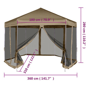 vidaXL Hexagonal Pop-Up Marquee with Sidewalls 3.6x3.1 m Taupe 220g/m²