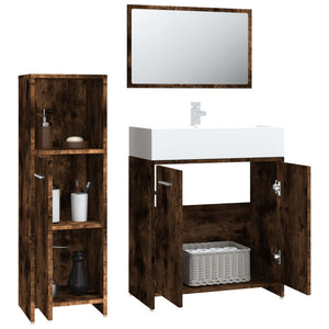 vidaXL 3 Piece Bathroom Furniture Set Smoked Oak Engineered Wood