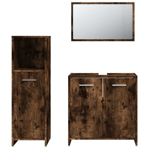 vidaXL 3 Piece Bathroom Furniture Set Smoked Oak Engineered Wood