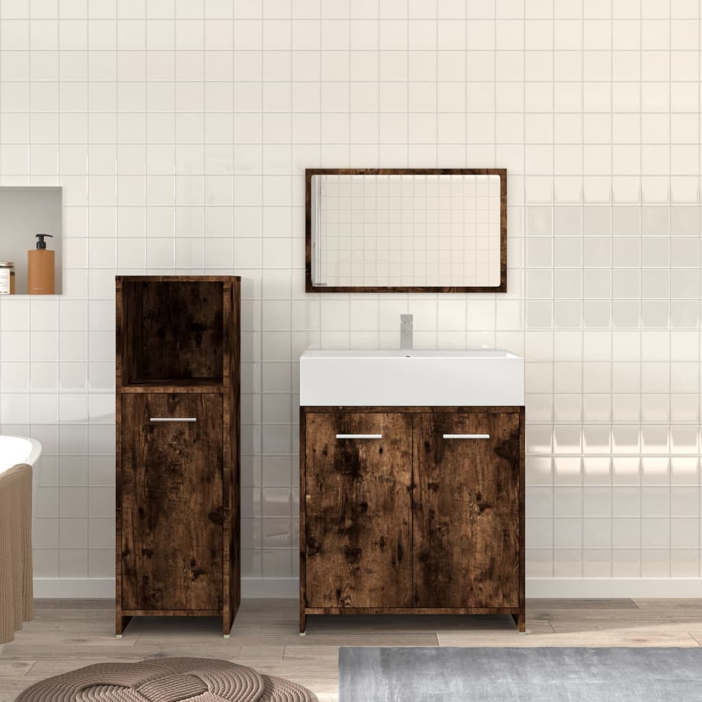 vidaXL 3 Piece Bathroom Furniture Set Smoked Oak Engineered Wood