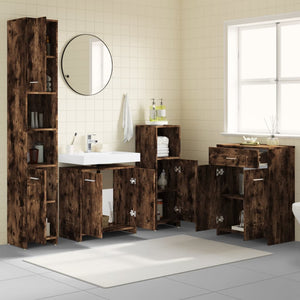 vidaXL 4 Piece Bathroom Furniture Set Smoked Oak Engineered Wood