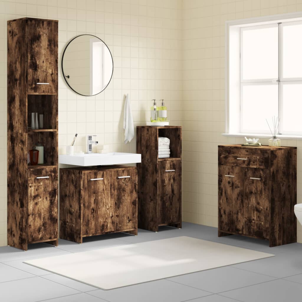 vidaXL 4 Piece Bathroom Furniture Set Smoked Oak Engineered Wood