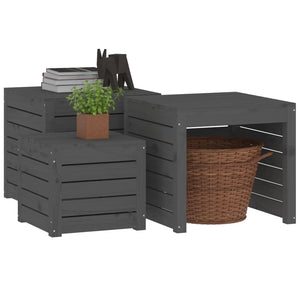 vidaXL 3 Piece Garden Box Set Grey Solid Wood Pine