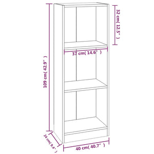 vidaXL 3-Tier Book Cabinet Smoked Oak 40x24x109 cm Engineered Wood