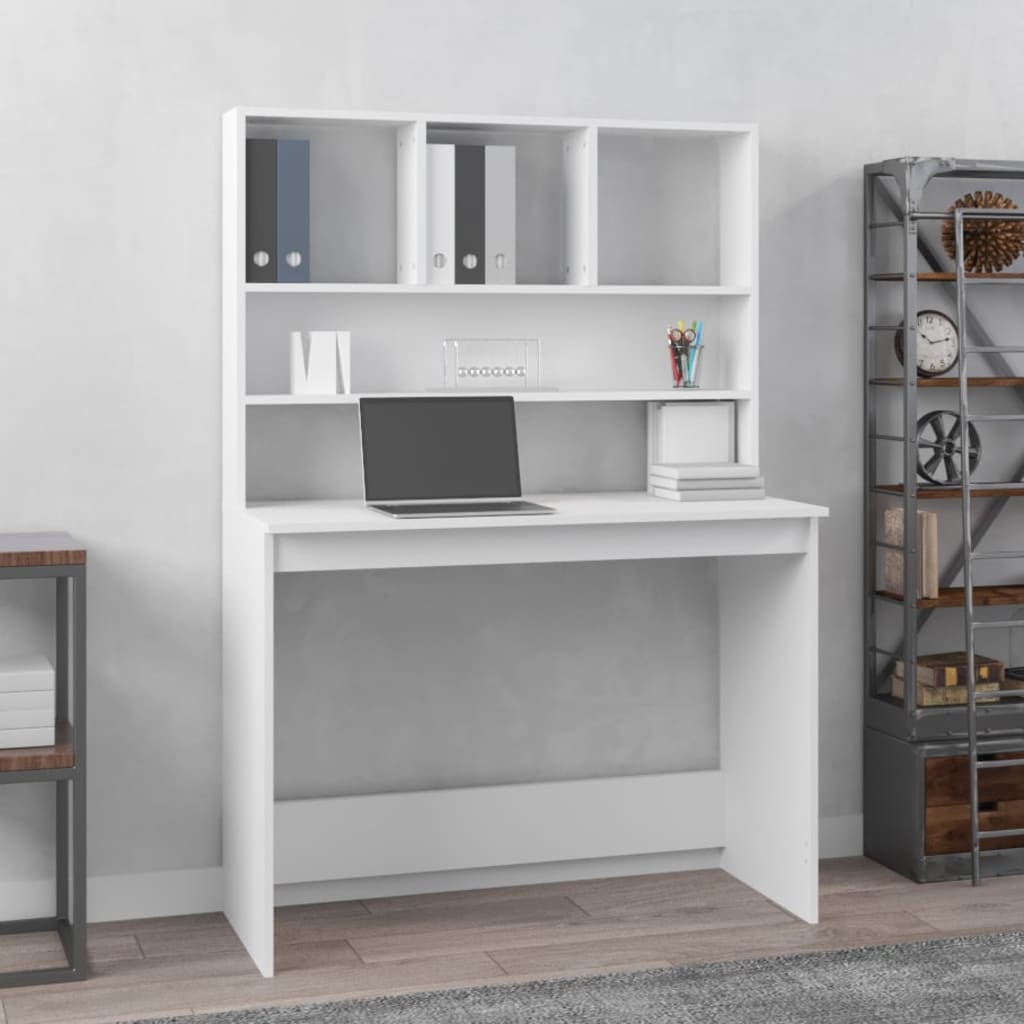 vidaXL Desk with Shelves White 102x45x148 cm Engineered Wood