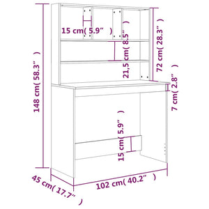 vidaXL Desk with Shelves Grey Sonoma 102x45x148 cm Engineered Wood