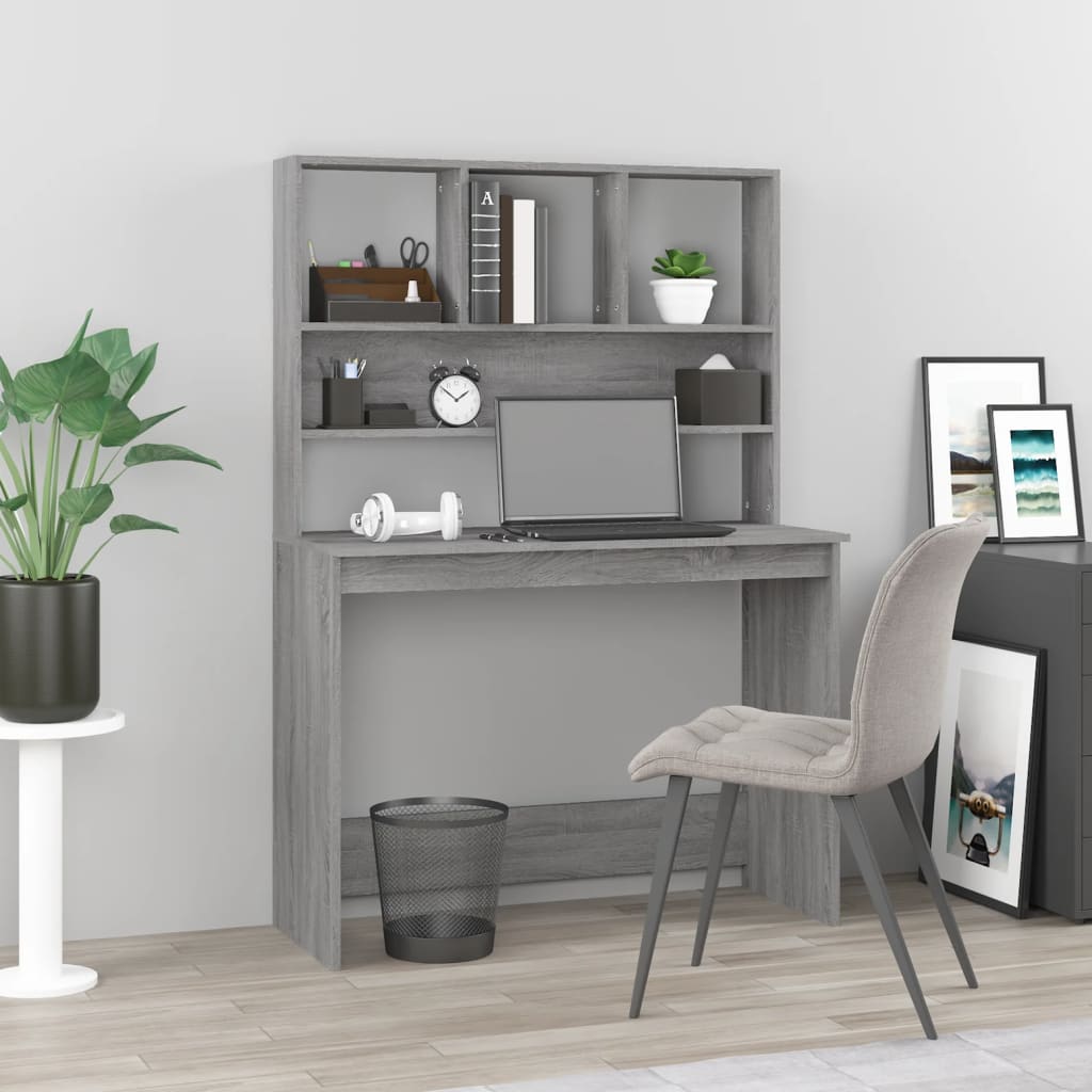 vidaXL Desk with Shelves Grey Sonoma 102x45x148 cm Engineered Wood