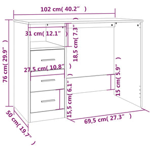 vidaXL Desk with Drawers Concrete Grey 102x50x76 cm Engineered Wood