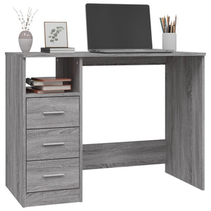 vidaXL Desk with Drawers Grey Sonoma 102x50x76 cm Engineered Wood