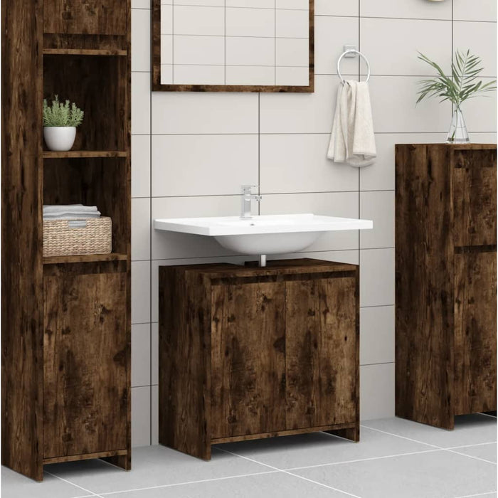 vidaXL Bathroom Cabinet Smoked Oak 60x33x61 cm Engineered Wood