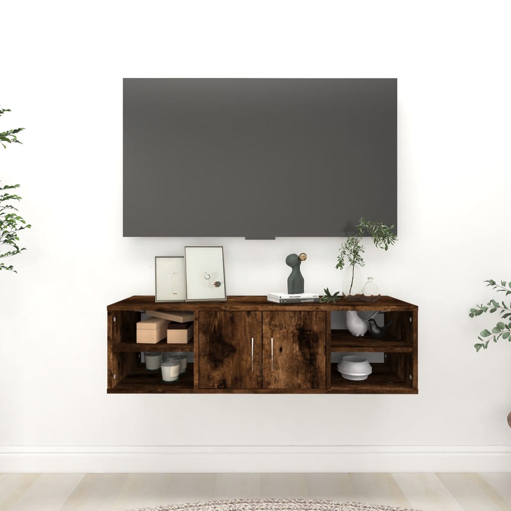 vidaXL Wall Shelf Smoked Oak 102x30x29 cm Engineered Wood