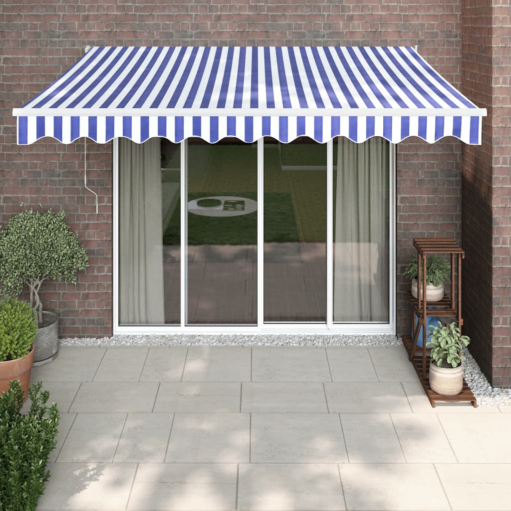 vidaXL Retractable Awning Blue and White 3.5x2.5 m Fabric and Aluminium