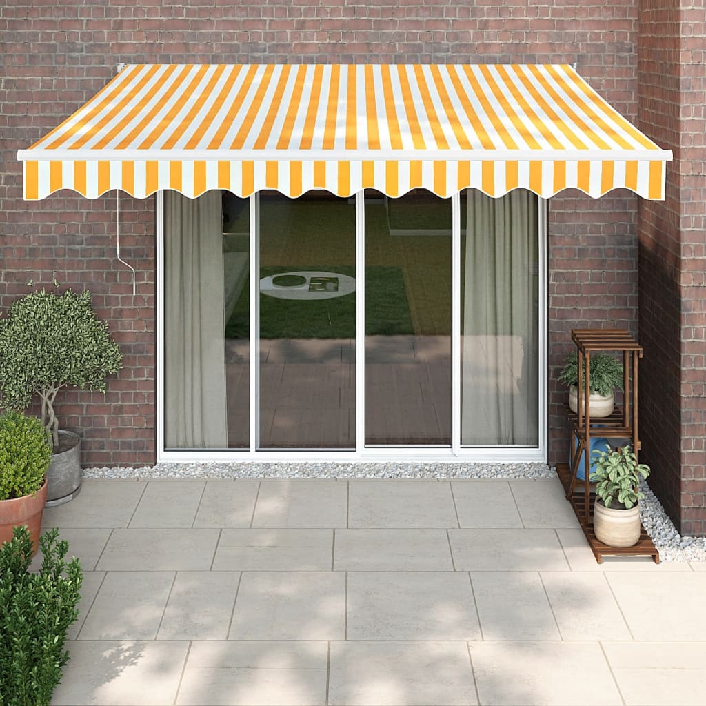 vidaXL Retractable Awning Yellow and White 3.5x2.5 m Fabric and Aluminium